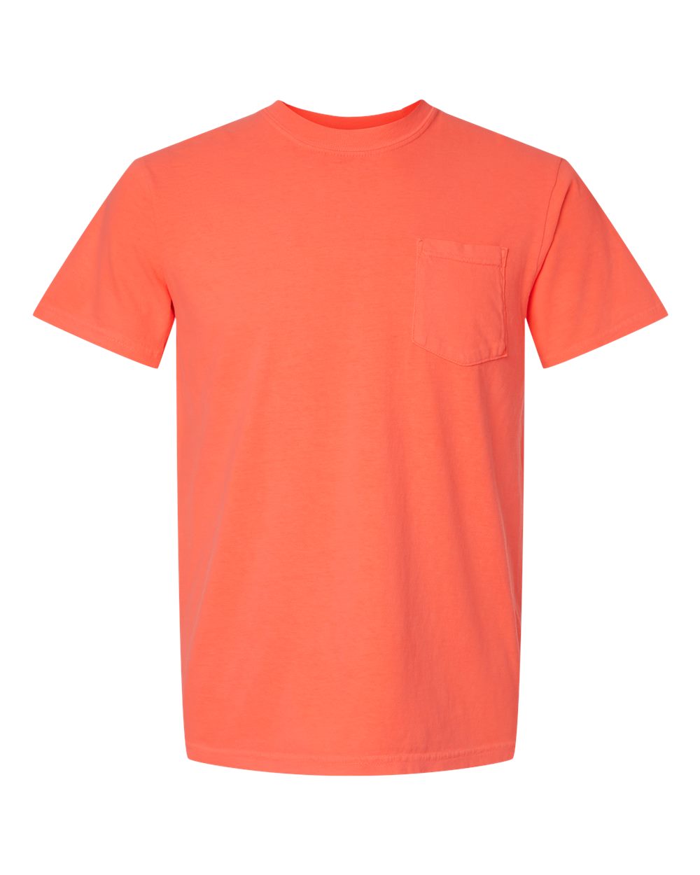 Front View of Neon Red Orange Garment-Dyed Heavyweight Pocket T-Shirt - 6030