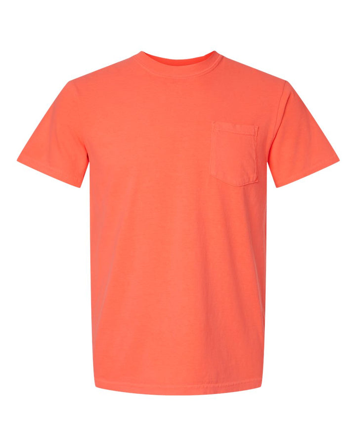 Front View of Neon Red Orange Garment-Dyed Heavyweight Pocket T-Shirt - 6030