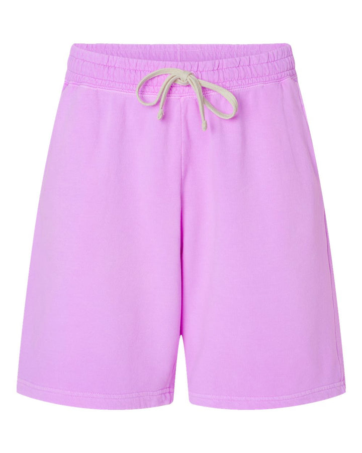 Front View of Neon Violet Garment-Dyed Lightweight Fleece Sweat Shorts - 1468