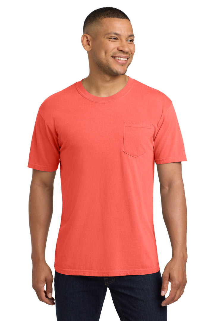 Front View of NeonRdOrng COMFORT COLORS Heavyweight Ring Spun Pocket Tee. 6030