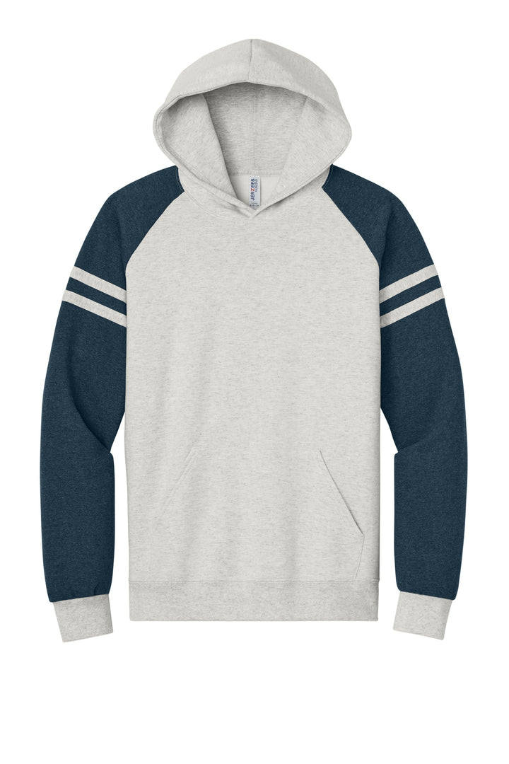 Front View of OatH/IdgHt Jerzees Unisex NuBlend Varsity Colorblock Hooded Sweatshirt 97C