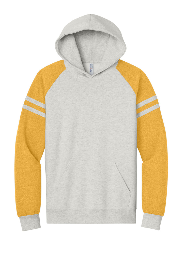 Front View of OatH/MstdH Jerzees Unisex NuBlend Varsity Colorblock Hooded Sweatshirt 97C
