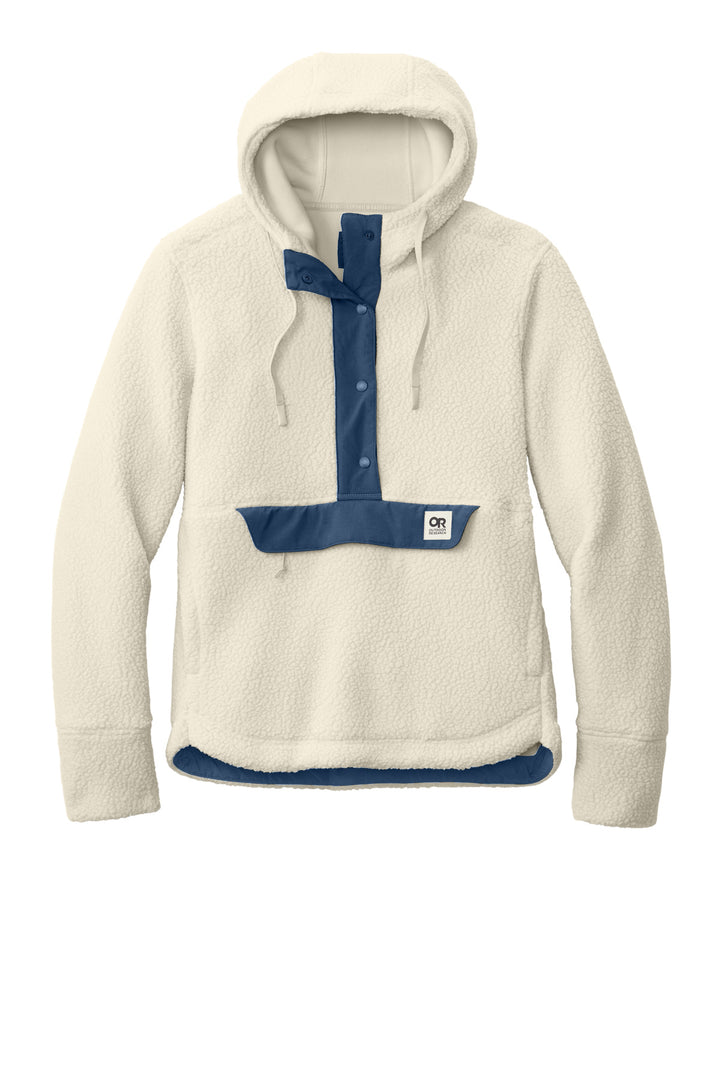 Front View of Oat/Navy LIMITED EDITION Outdoor Research Women's Packwood Fleece Pullover Hoodie OR322268