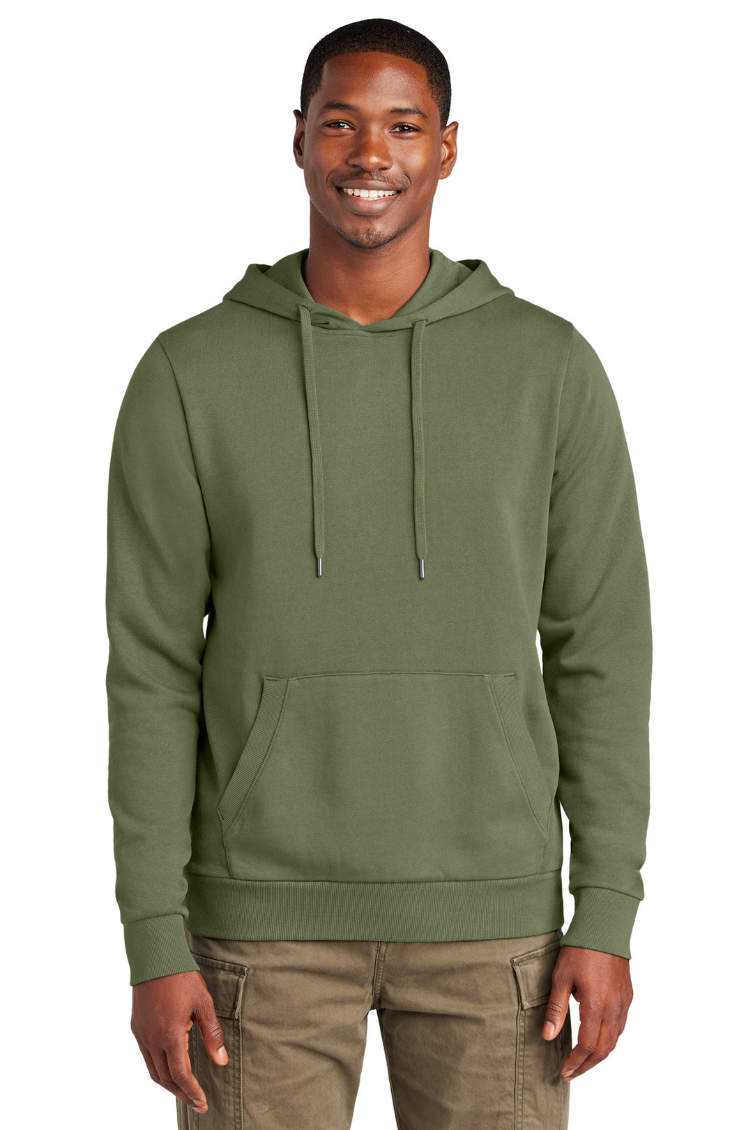Front View of OlvDrabGn District Wash Fleece Hoodie DT2200