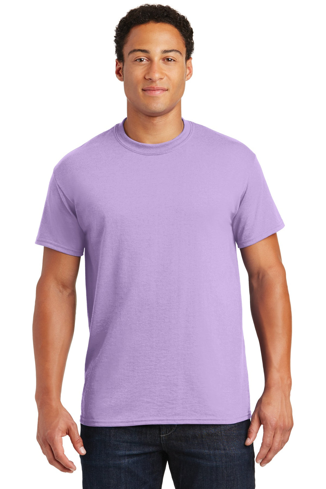 Front View of Orchid Gildan DryBlend 50 Cotton/50 Poly T-Shirt. 8000