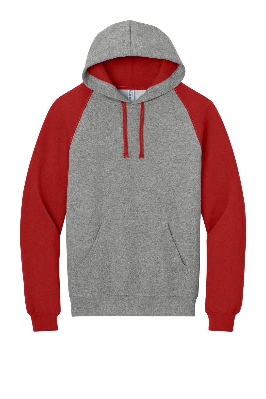 Front View of Ox/TrueRed Jerzees Unisex NuBlend Colorblock Raglan Hoodie Sweatshirt 96C