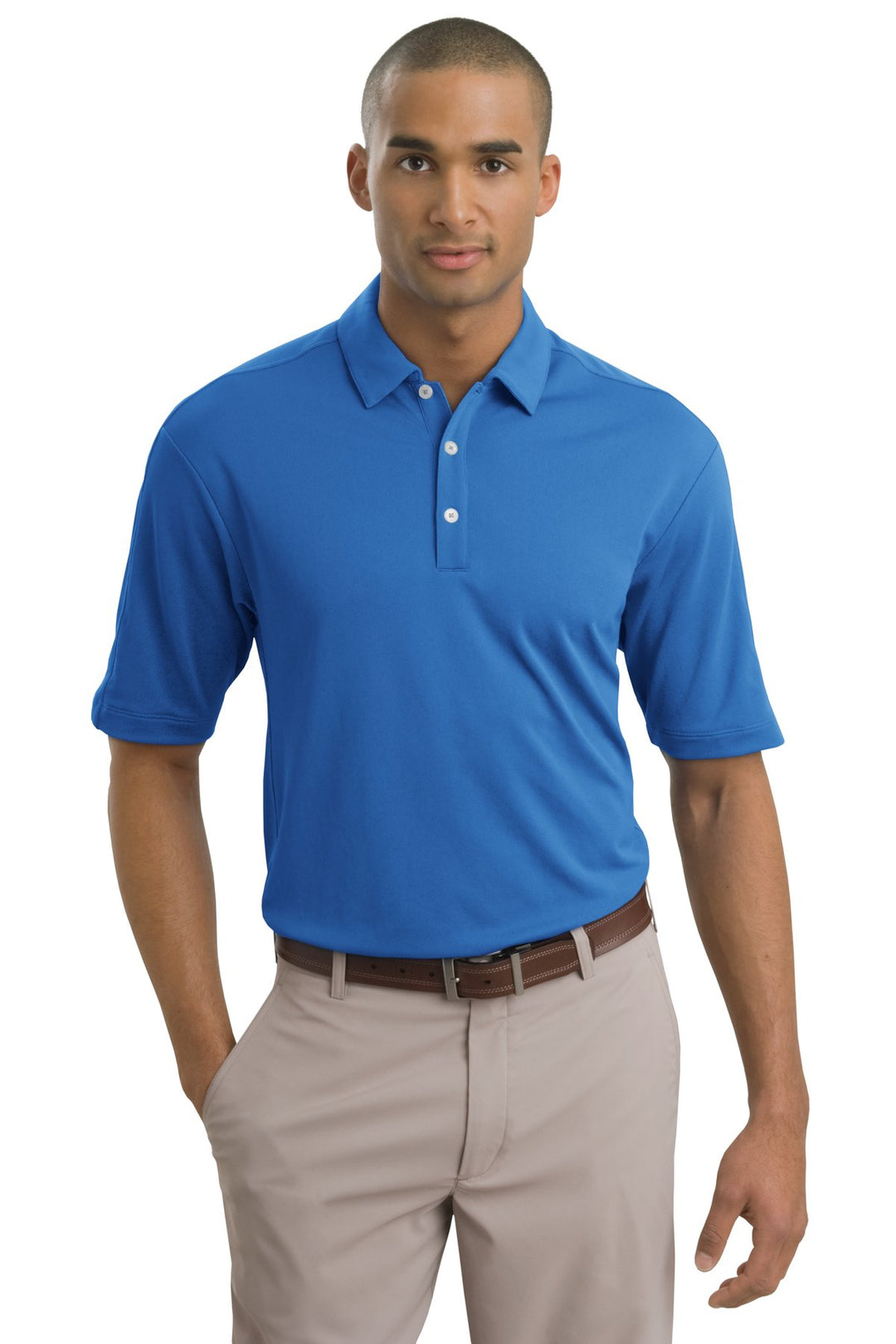 Front View of Pacific Blue Nike Tech Sport Dri-FIT Polo. 266998