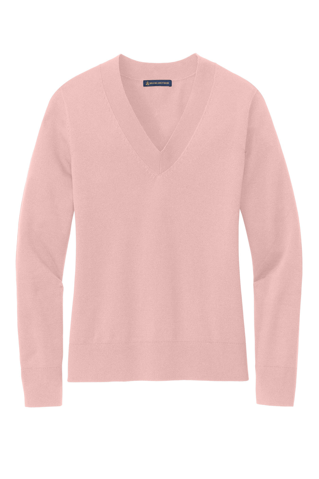 Front View of PearlPink Brooks Brothers Women's Cotton Stretch V-Neck Sweater BB18401