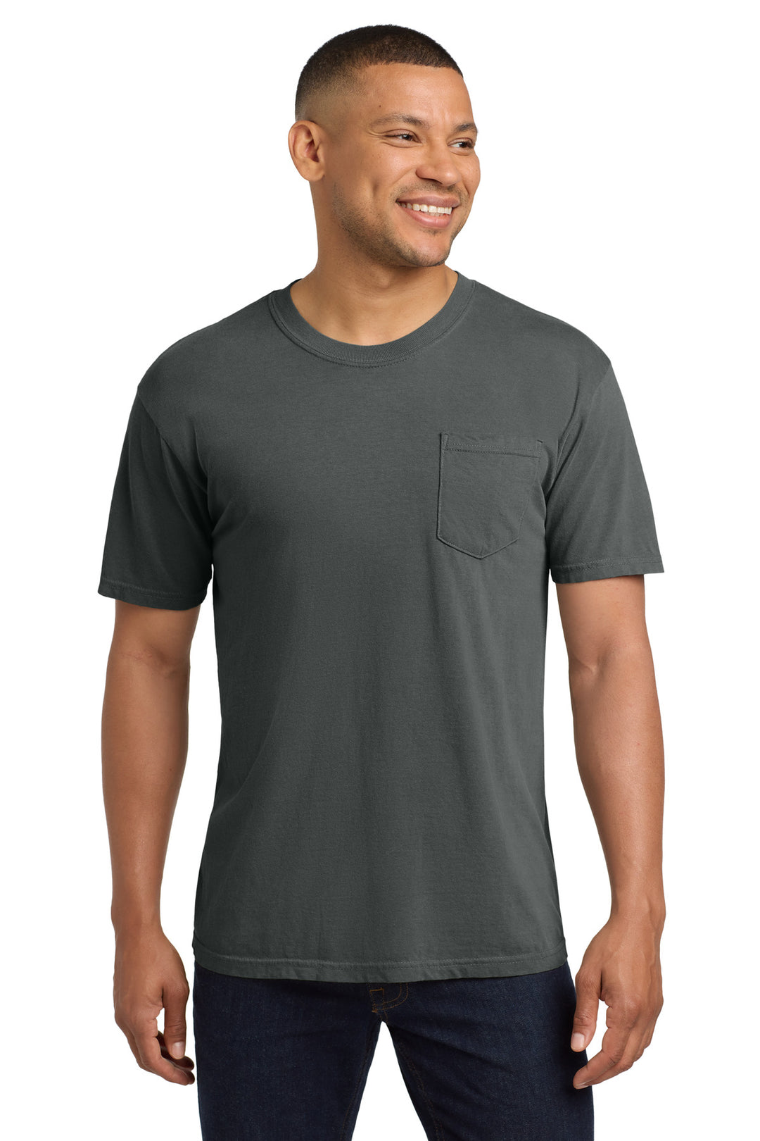 Front View of Pepper COMFORT COLORS Heavyweight Ring Spun Pocket Tee. 6030