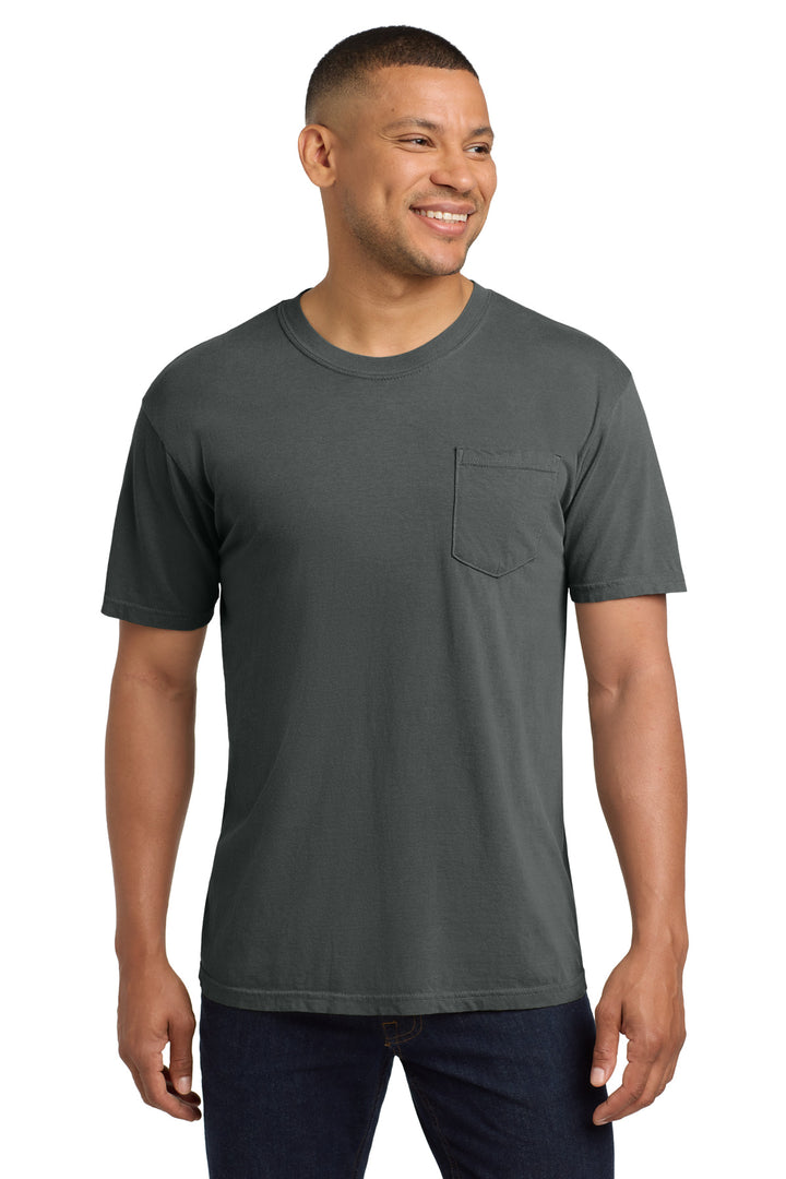 Front View of Pepper COMFORT COLORS Heavyweight Ring Spun Pocket Tee. 6030