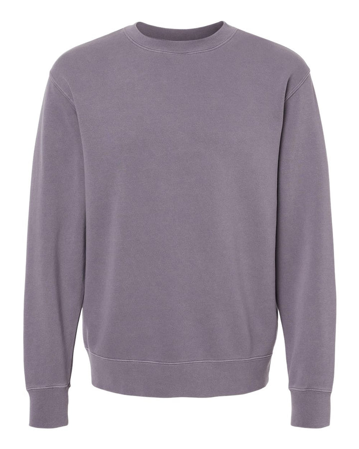 Front View of Pigment Plum Midweight Pigment-Dyed Crewneck Sweatshirt - PRM3500