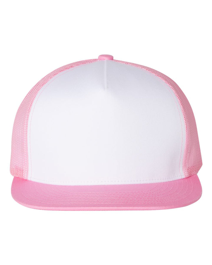 Front View of Pink/ White/ Pink Five-Panel Classic Trucker Cap - 6006