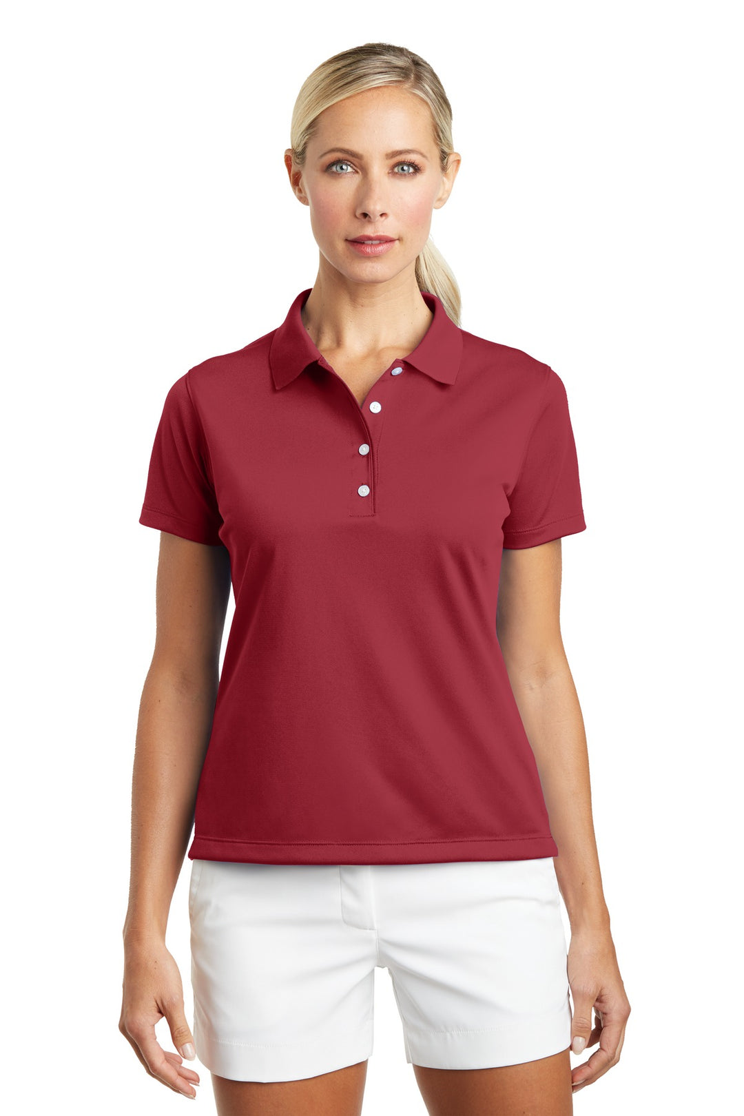 Front View of Pro Red Nike Women's Tech Basic Dri-FIT Polo. 203697