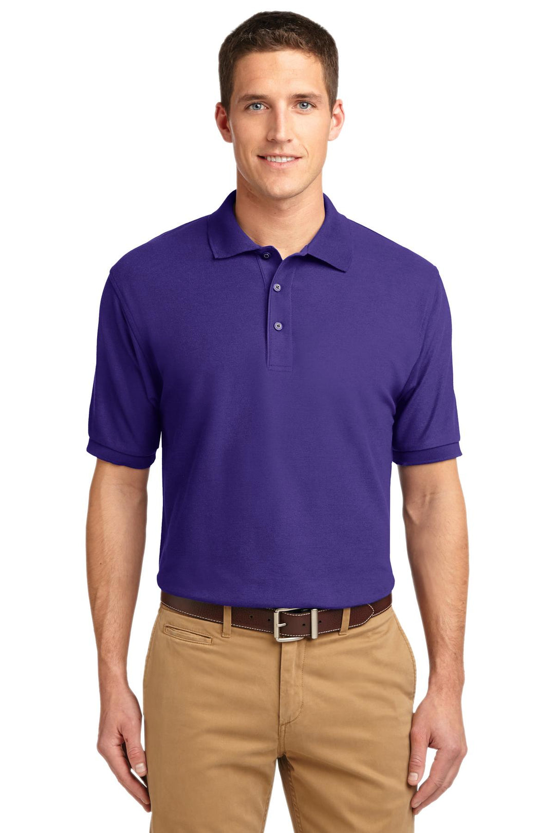 Front View of Purple Port Authority Silk Touch Polo K500