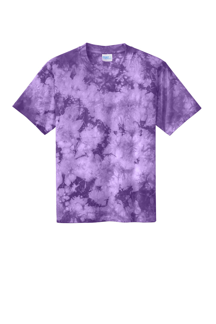 Front View of Purple Port & Company Youth Crystal Tie-Dye Tee PC145Y