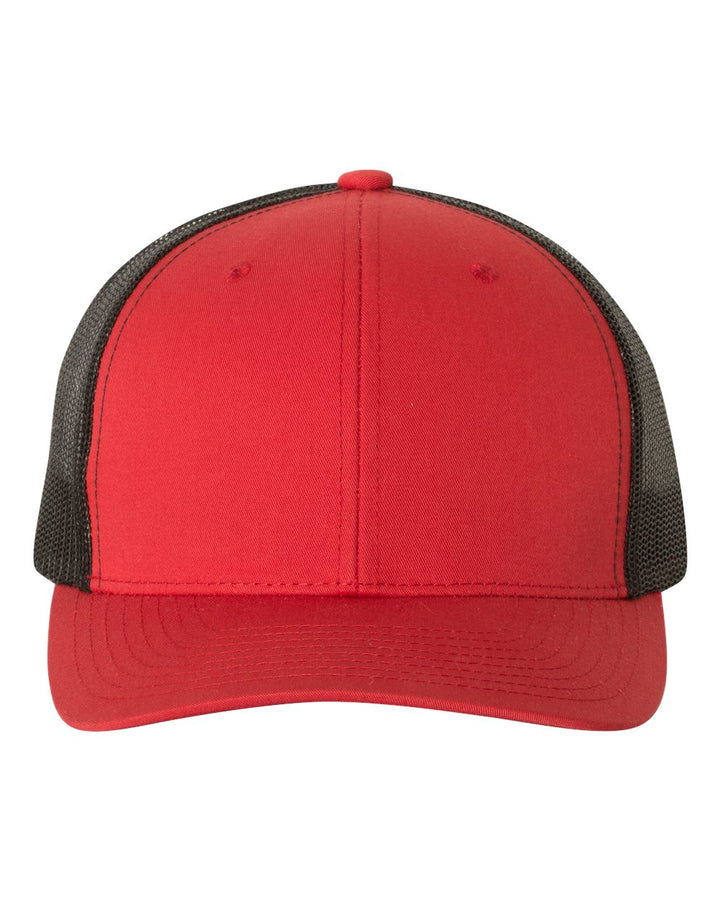 Front View of Red/ Black Retro Trucker Cap - 6606