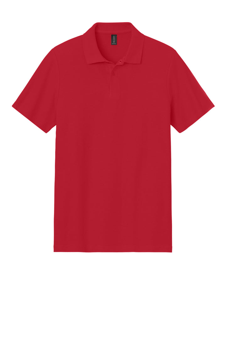 Front View of Red Gildan Softstyle Pique Polo 64800
