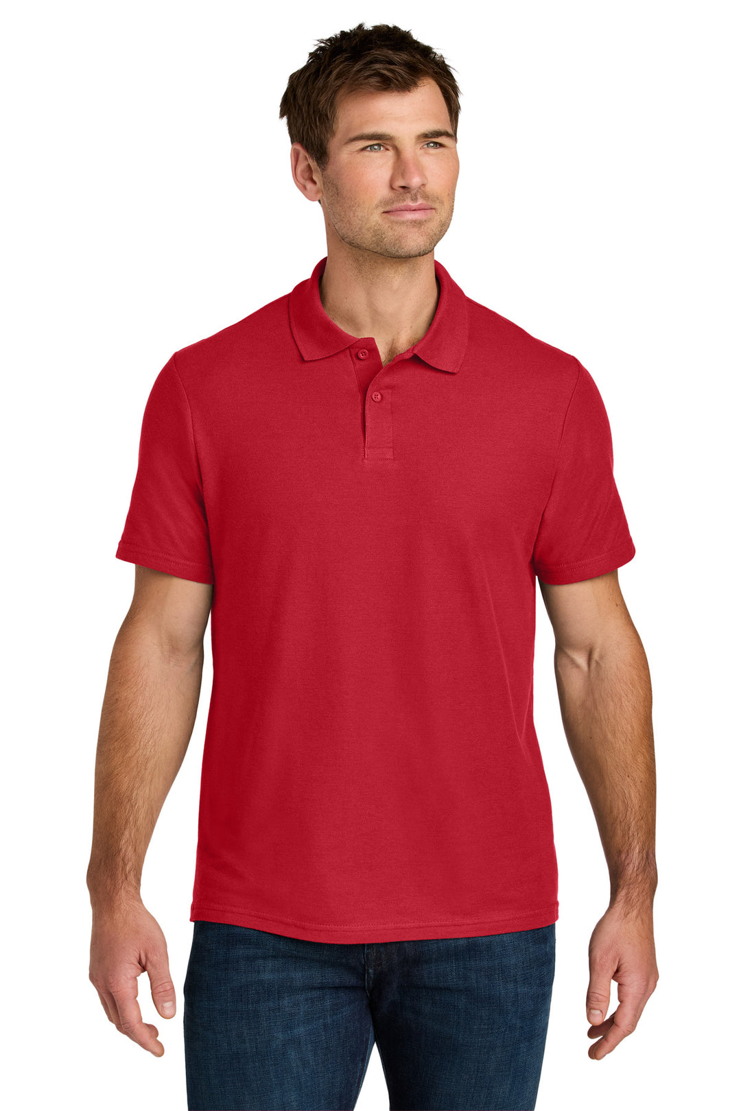 Front View of Red Gildan Softstyle Pique Polo 64800