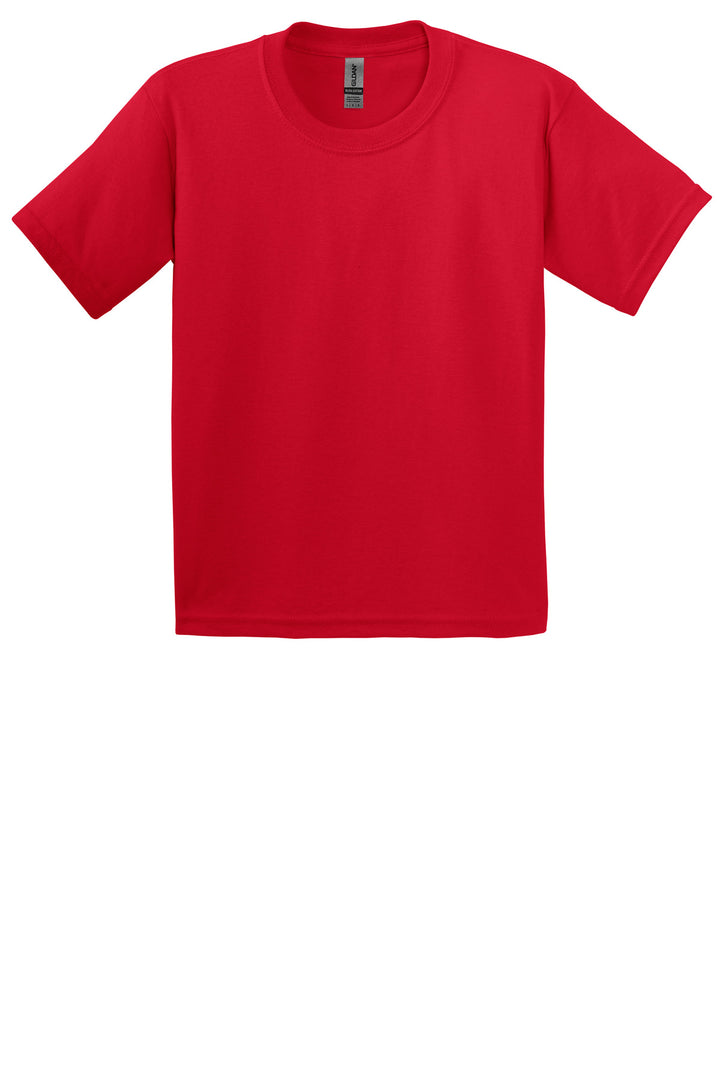 Front View of Red Gildan - Youth Ultra Cotton 100% US Cotton T-Shirt. 2000B
