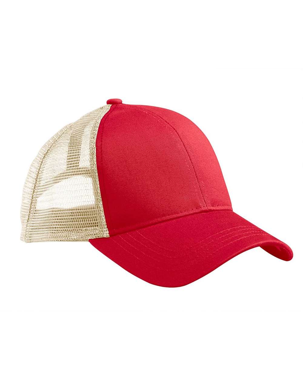 Front View of Red/ Oyster Eco Trucker Cap - EC7070