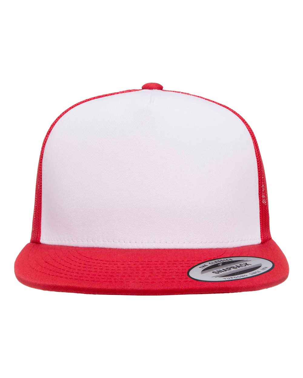 Front View of Red/ White/ Red Five-Panel Classic Trucker Cap - 6006