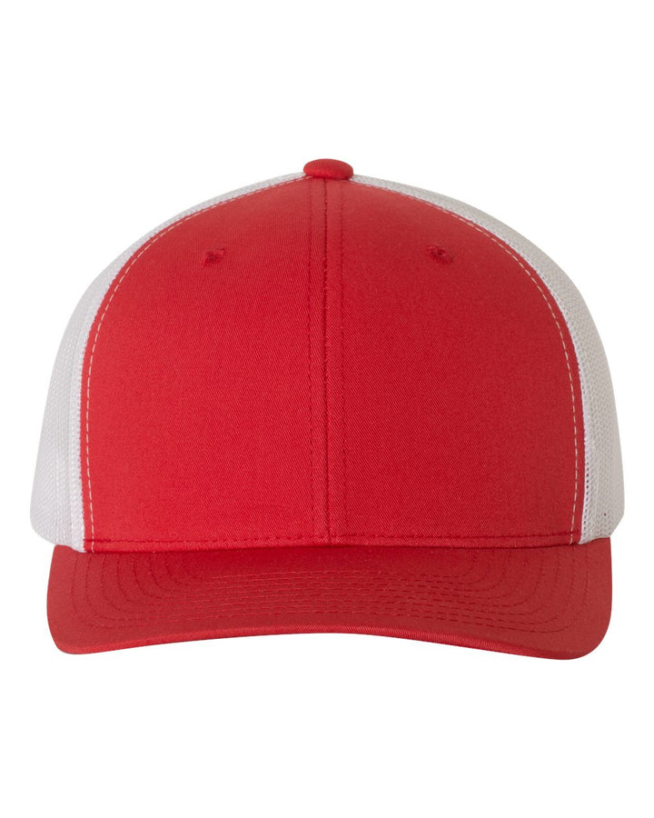 Front View of Red/ White Retro Trucker Cap - 6606