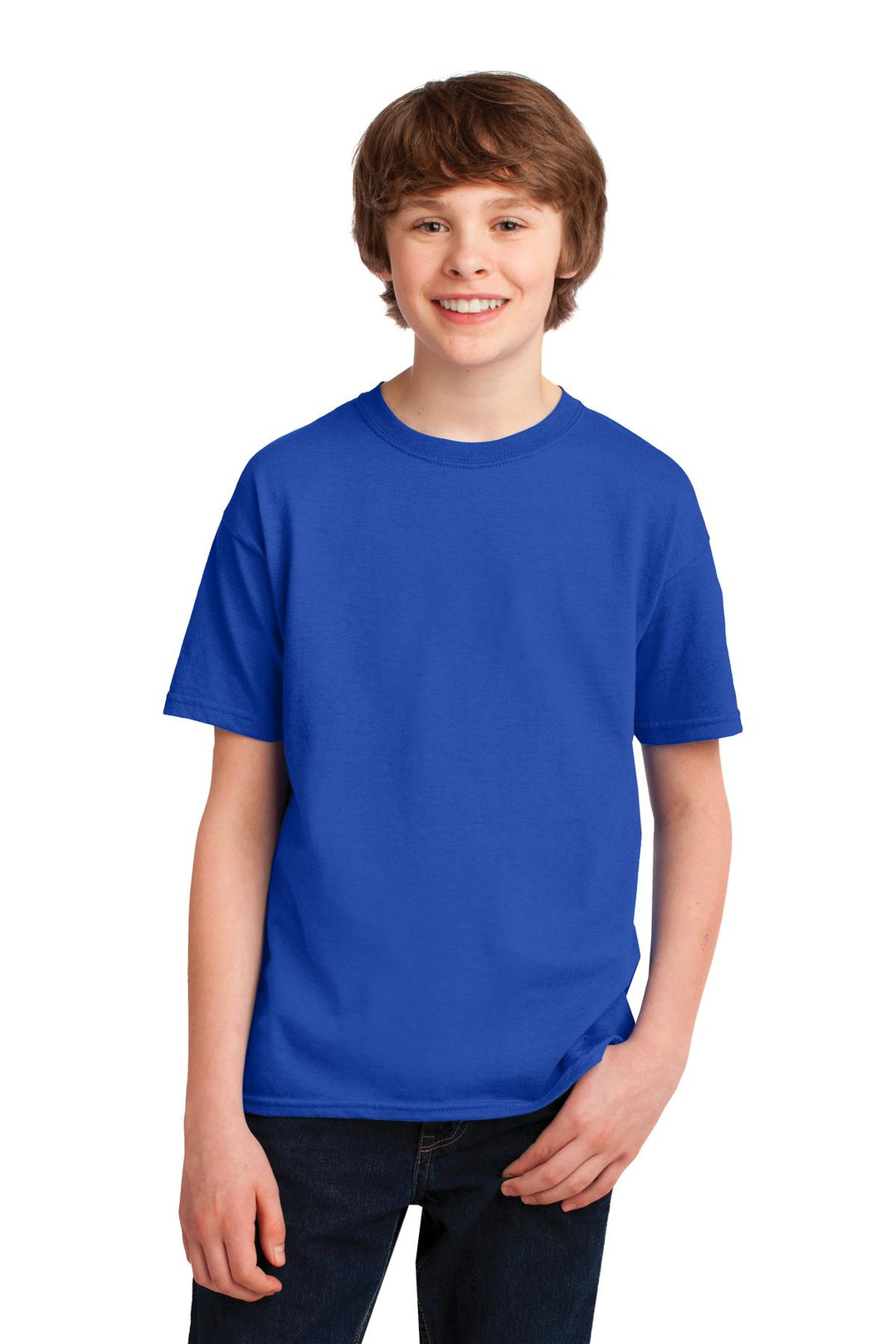 Front View of Royal Gildan Youth Gildan Performance T-Shirt. 42000B