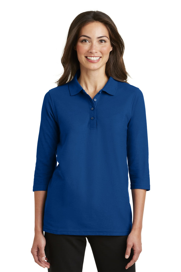 Front View of Royal Port Authority Women's Silk Touch 3/4-Sleeve Polo. L562
