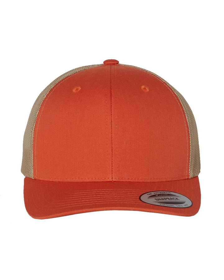 Front View of Rustic Orange/ Khaki Retro Trucker Cap - 6606