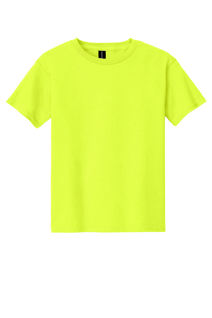 Front View of Safety Green Gildan - Youth Heavy Cotton 100% Cotton T-Shirt. 5000B