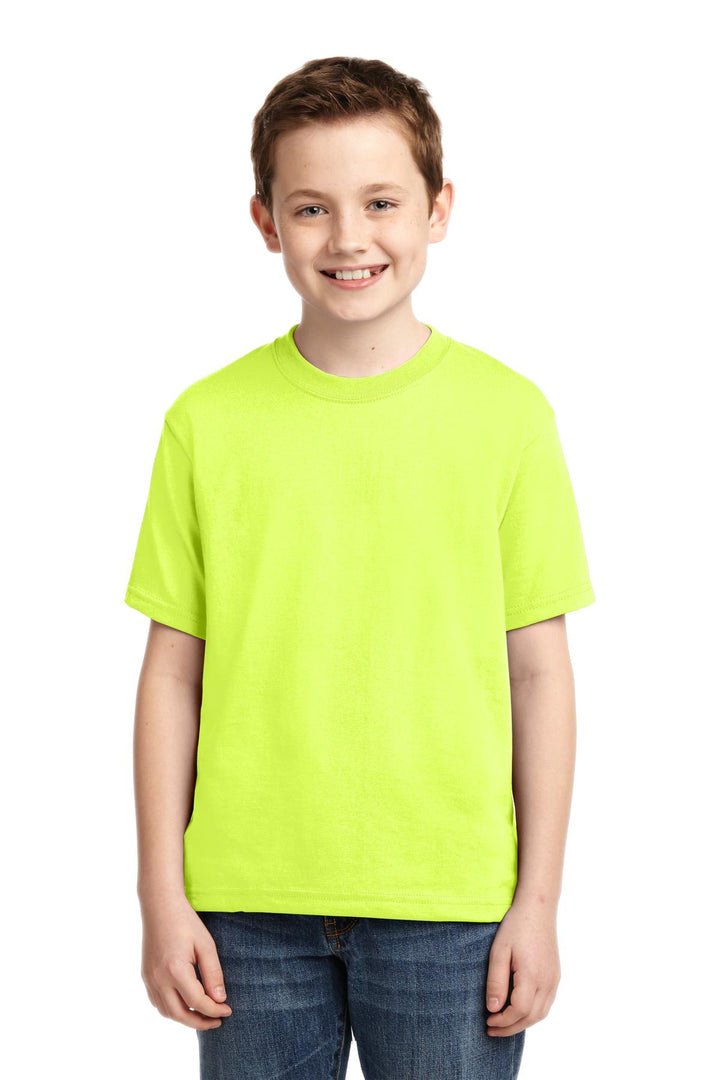 Front View of Safety Green Jerzees - Youth Dri-Power 50/50 Cotton/Poly T-Shirt. 29B