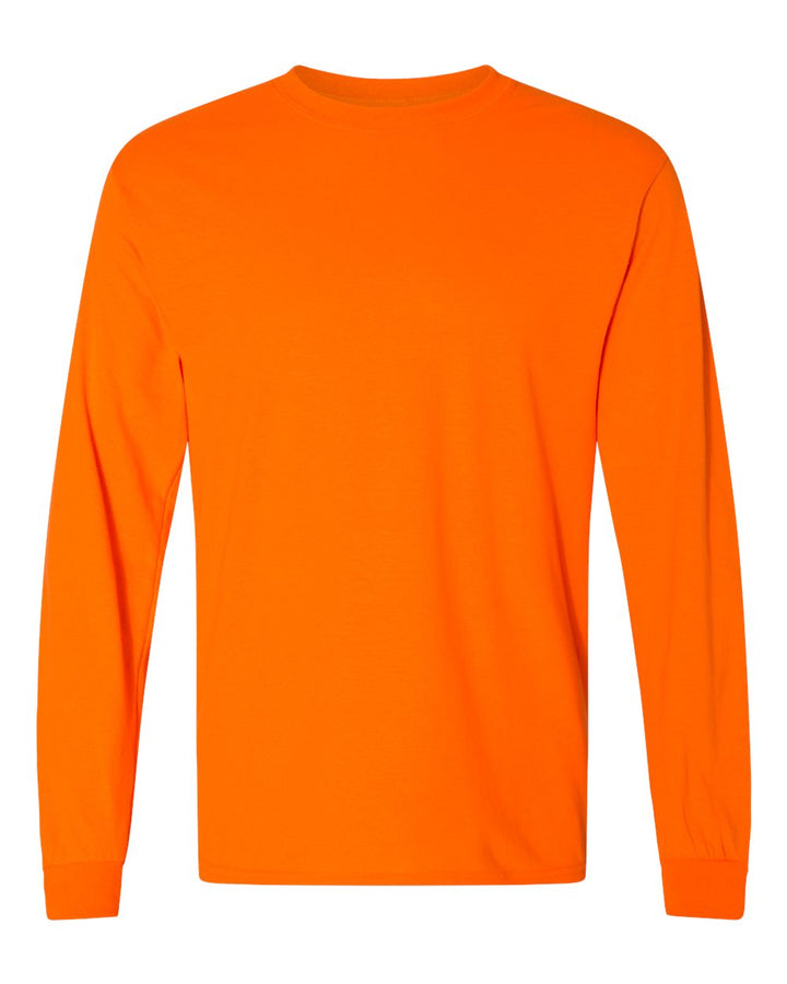 Front View of Safety Orange DryBlend® 50/50 Long Sleeve T-Shirt - 8400