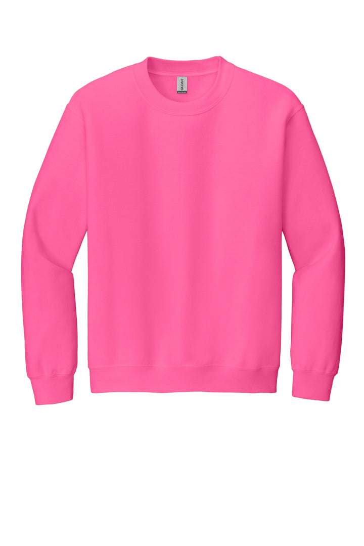 Front View of Safety Pink Gildan Heavy Blend Crewneck Sweatshirt. 18000