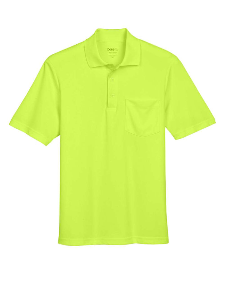 Front View of Safety Yellow Men's Origin Performance Piqué Polo with Pocket - 88181P