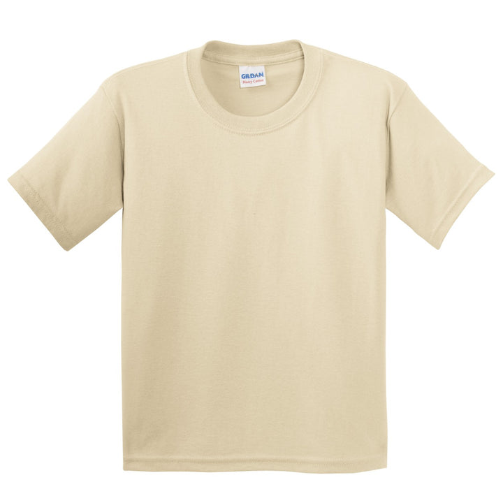 Front View of Sand Gildan - Youth Heavy Cotton 100% Cotton T-Shirt. 5000B