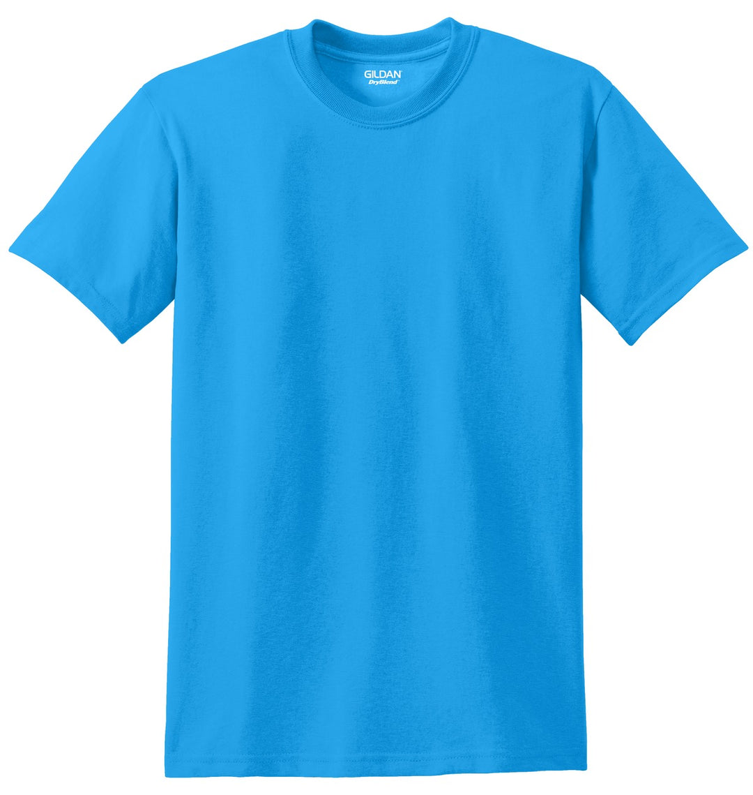 Front View of Sapphire Gildan DryBlend 50 Cotton/50 Poly T-Shirt. 8000