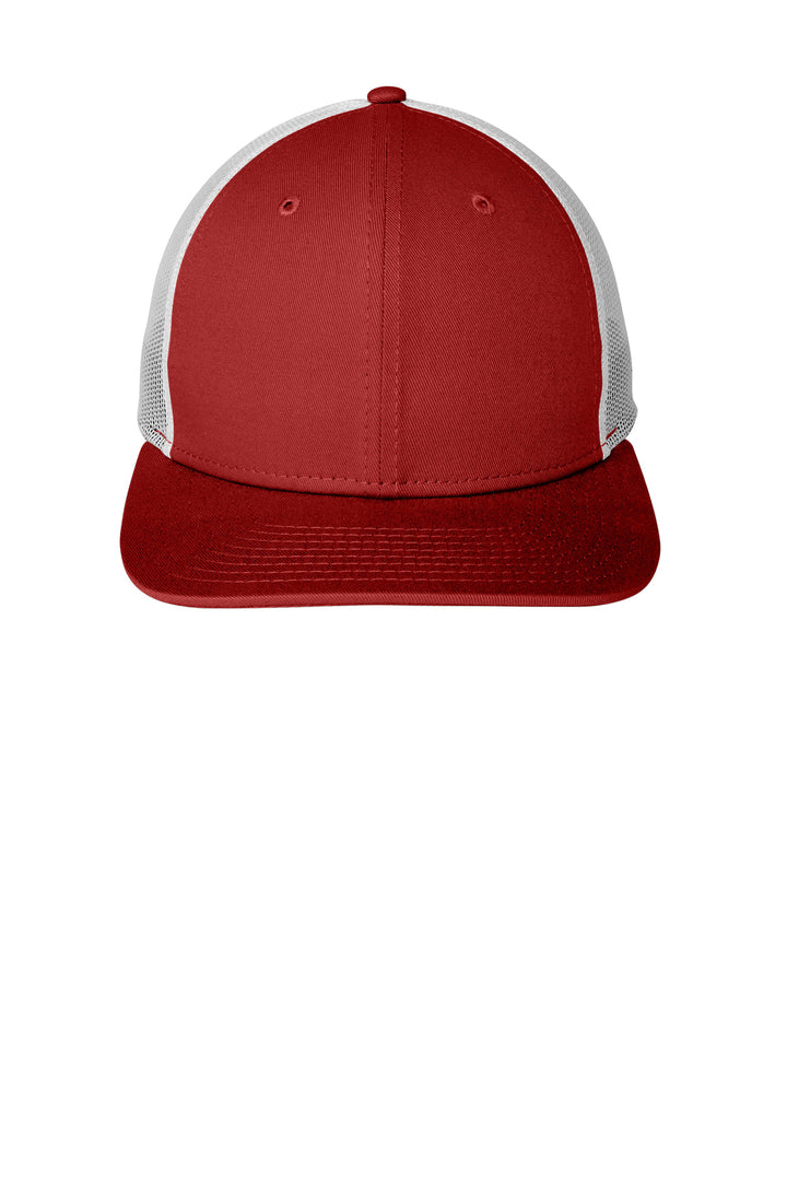 Front View of Scarlet/White New Era Snapback Low Profile Trucker Cap NE207