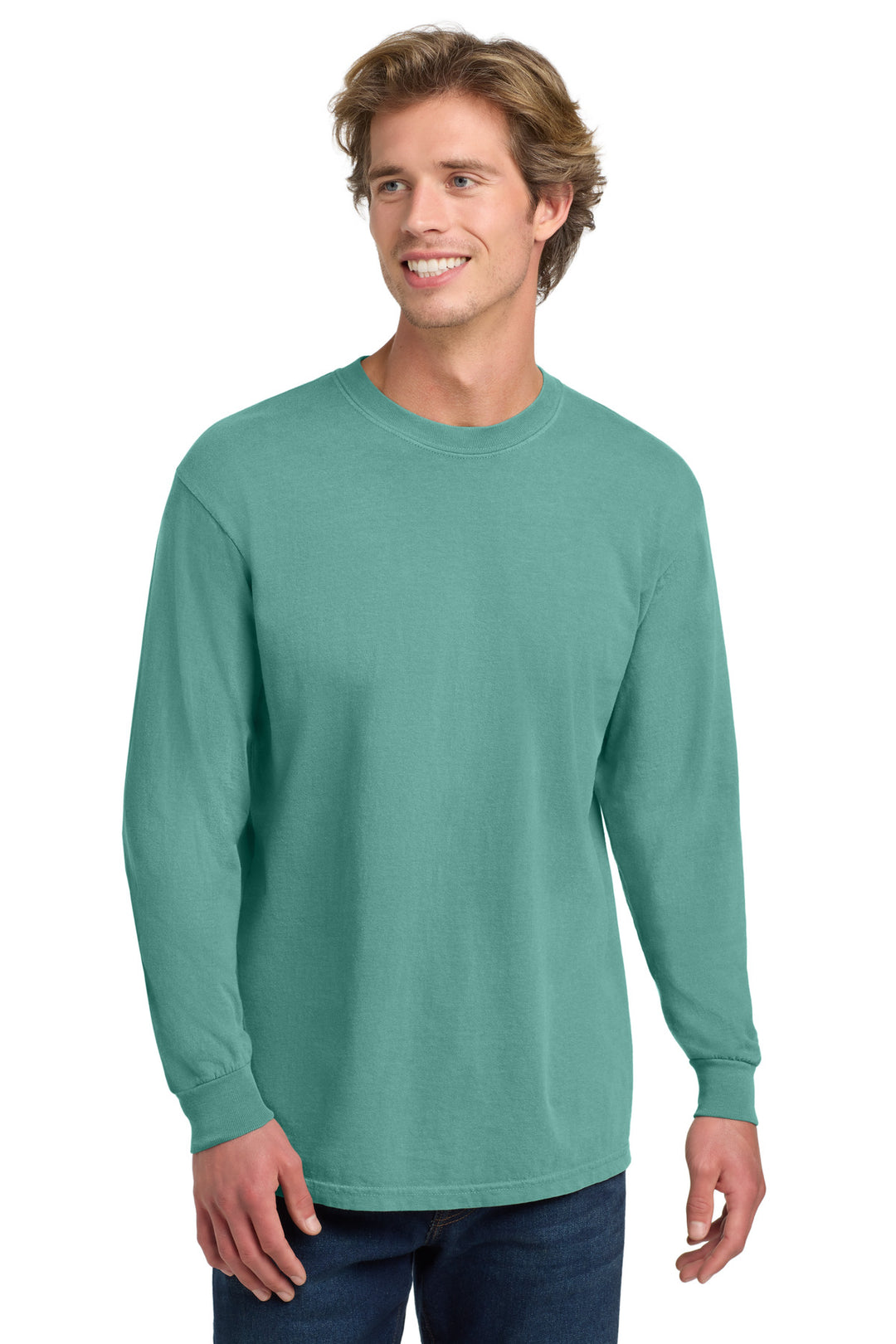 Front View of Seafoam COMFORT COLORS Heavyweight Ring Spun Long Sleeve Tee. 6014
