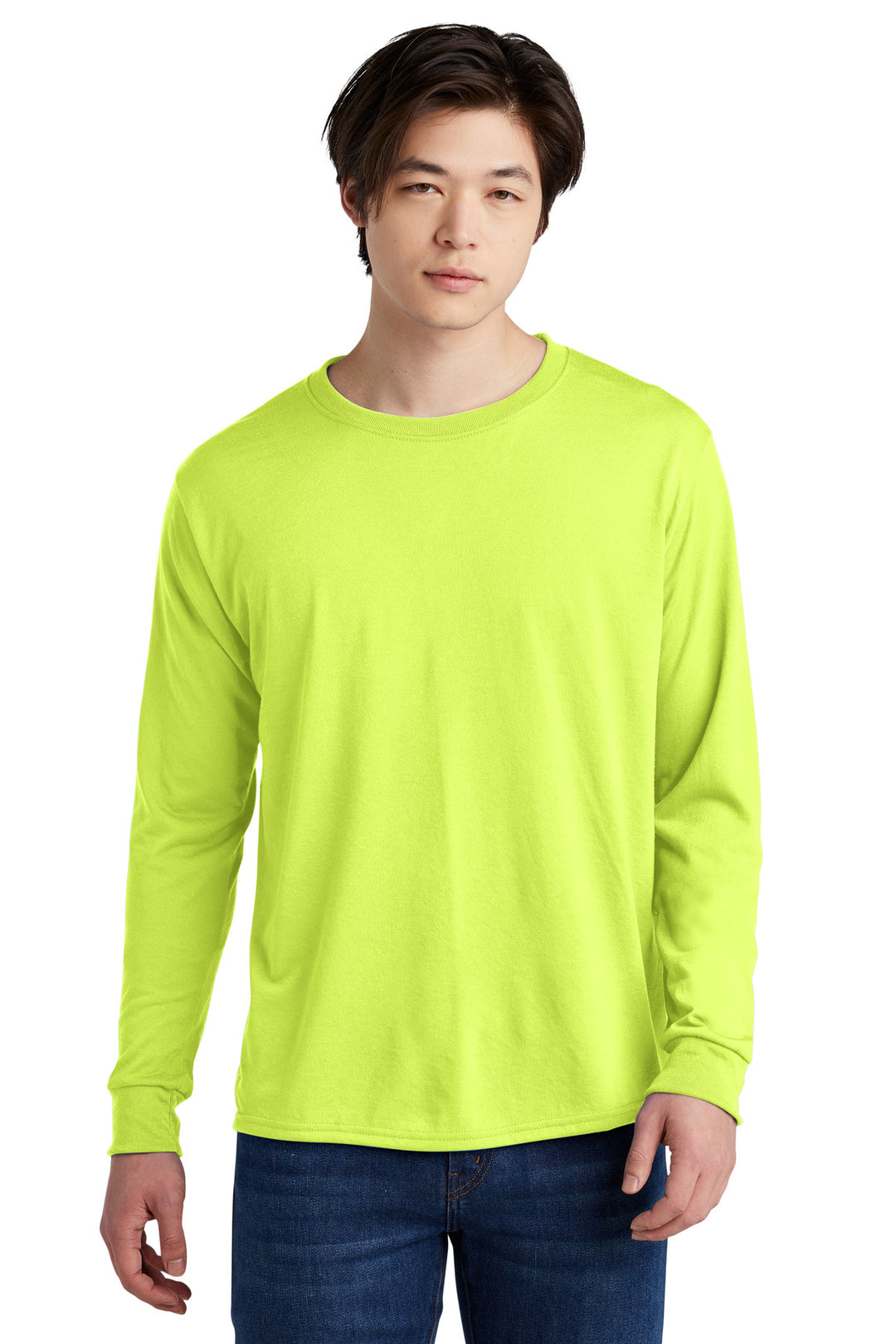 Front View of SftyGrn Jerzees Dri-Power 100% Polyester Long Sleeve T-Shirt 21LS