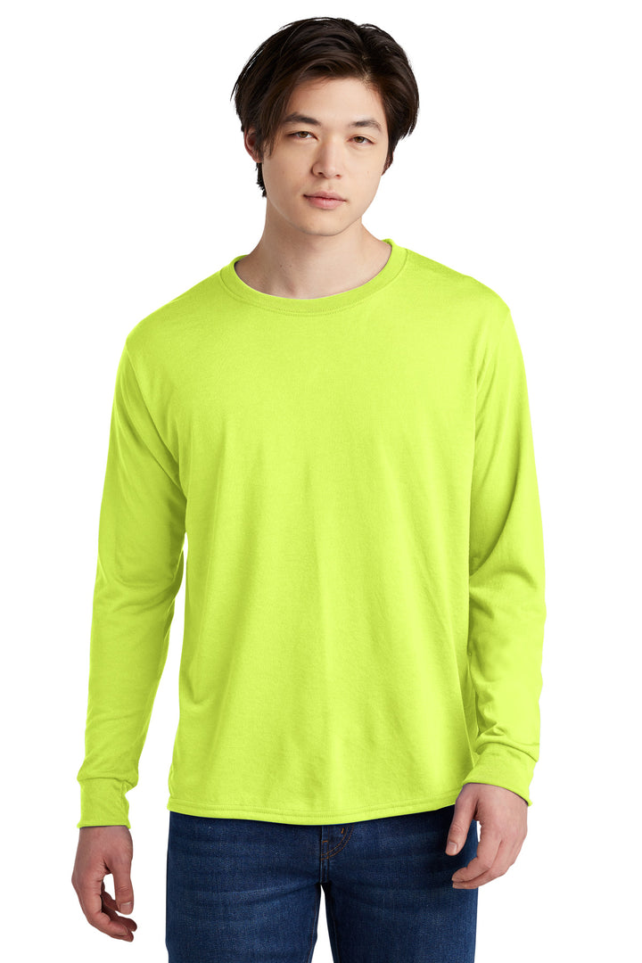 Front View of SftyGrn Jerzees Dri-Power 100% Polyester Long Sleeve T-Shirt 21LS