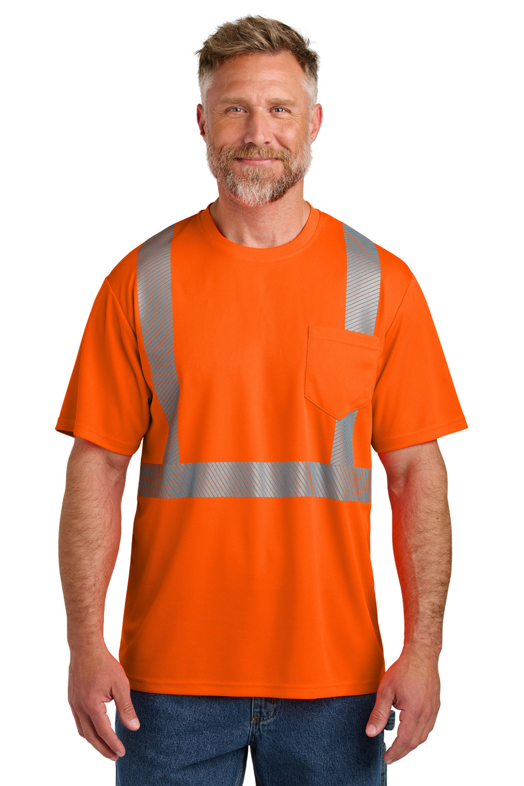 Front View of SftyOrg CornerStone ANSI 107 Class 2 Segmented Tape Tee CS204