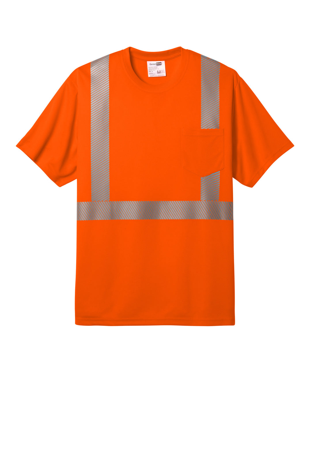 Front View of SftyOrg CornerStone ANSI 107 Class 2 Segmented Tape Tee CS204
