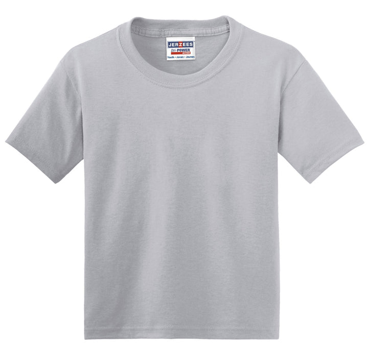 Front View of Silver Jerzees - Youth Dri-Power 50/50 Cotton/Poly T-Shirt. 29B