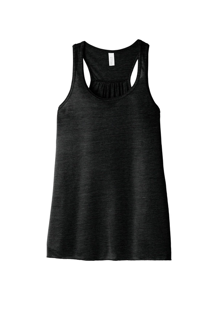 Front View of Sld Black Slub BELLA+CANVAS Women's Flowy Racerback Tank. BC8800