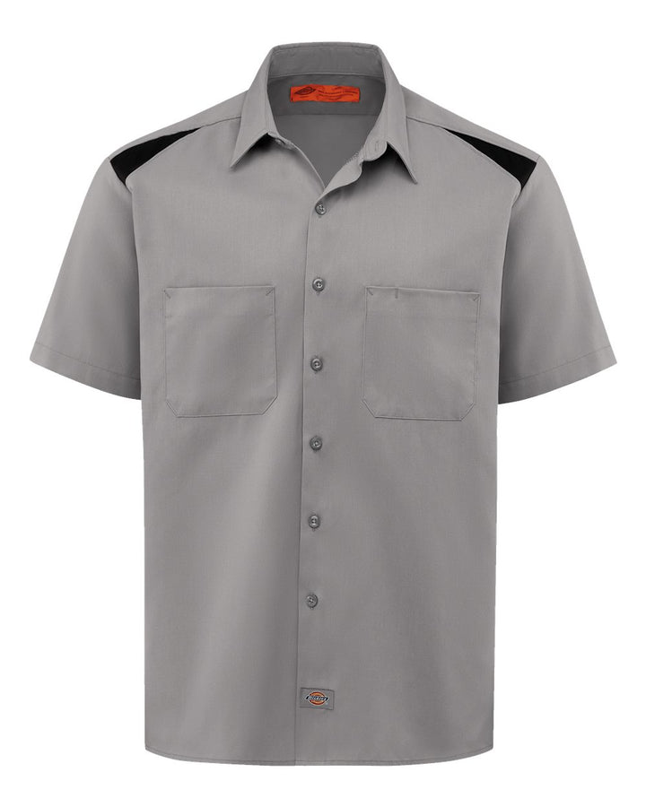 Front View of Smoke/ Black Men's Short Sleeve Performance Team Shirt - 0005