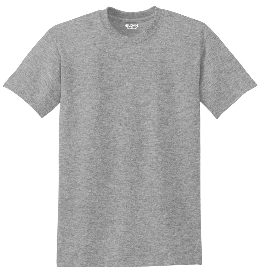 Front View of Sport Grey Gildan DryBlend 50 Cotton/50 Poly T-Shirt. 8000