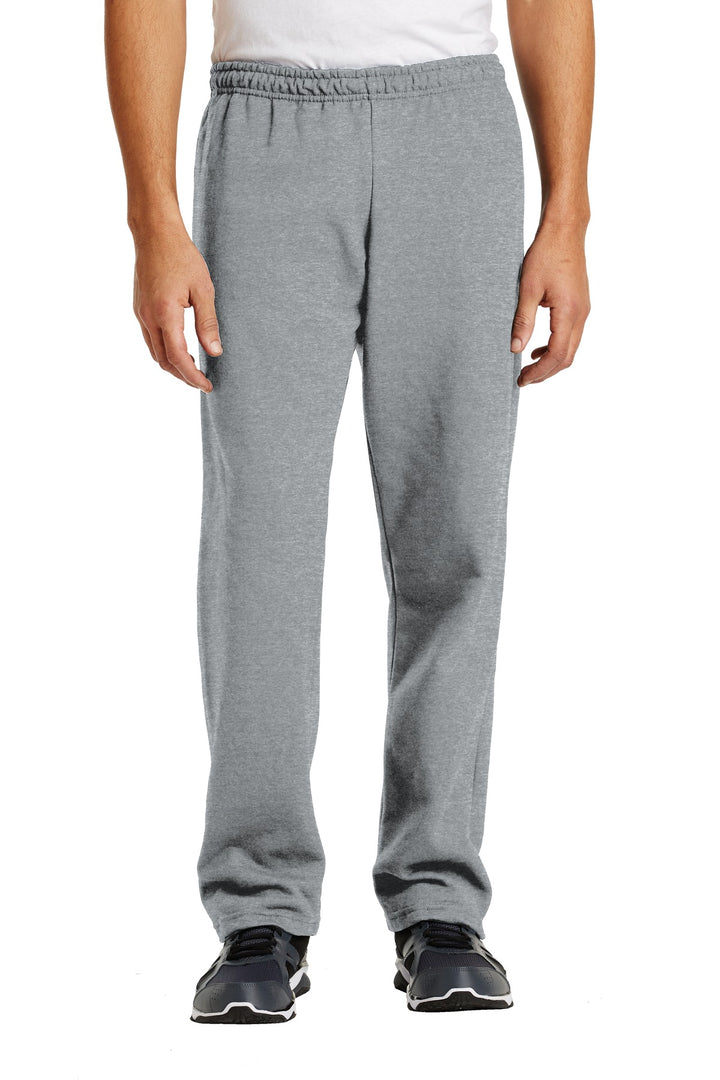 Front View of Sport Grey Gildan Heavy Blend Open Bottom Sweatpant. 18400