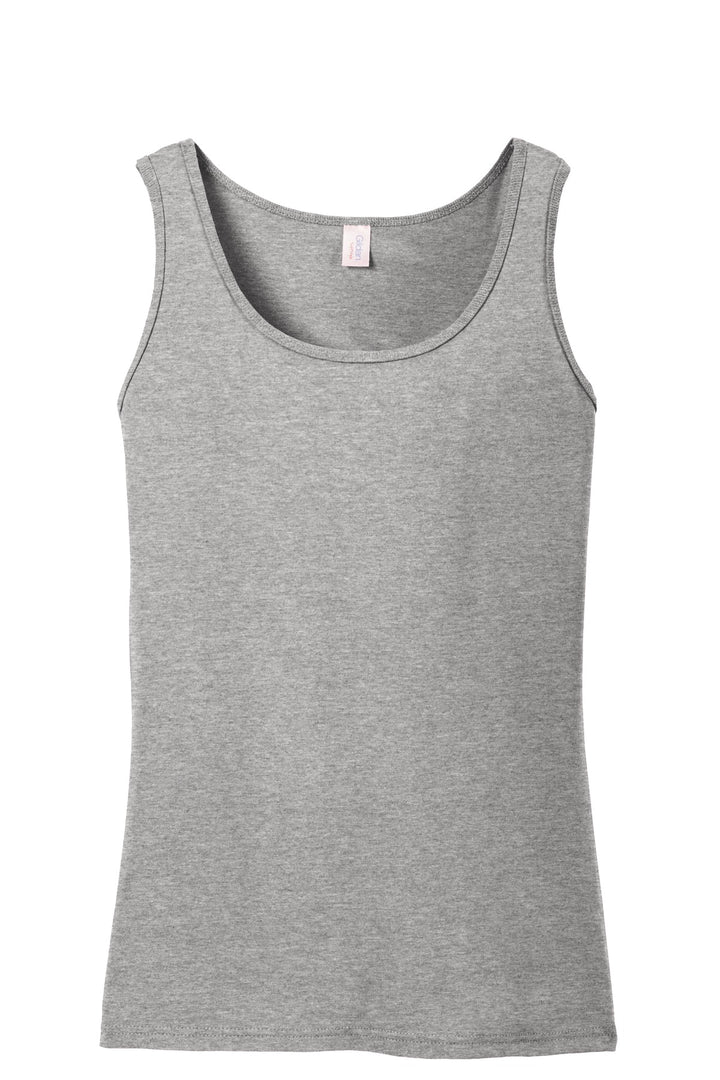 Front View of Sport Grey Gildan Softstyle Junior Fit Tank Top. 64200L