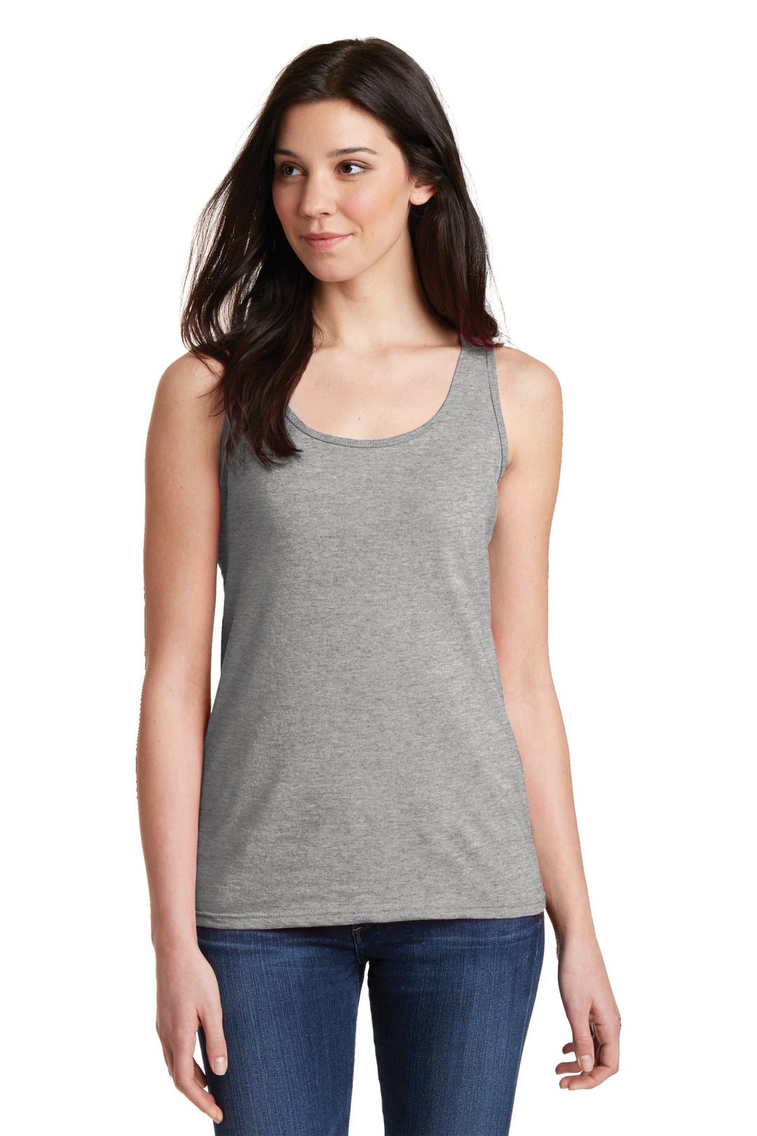 Front View of Sport Grey Gildan Softstyle Junior Fit Tank Top. 64200L