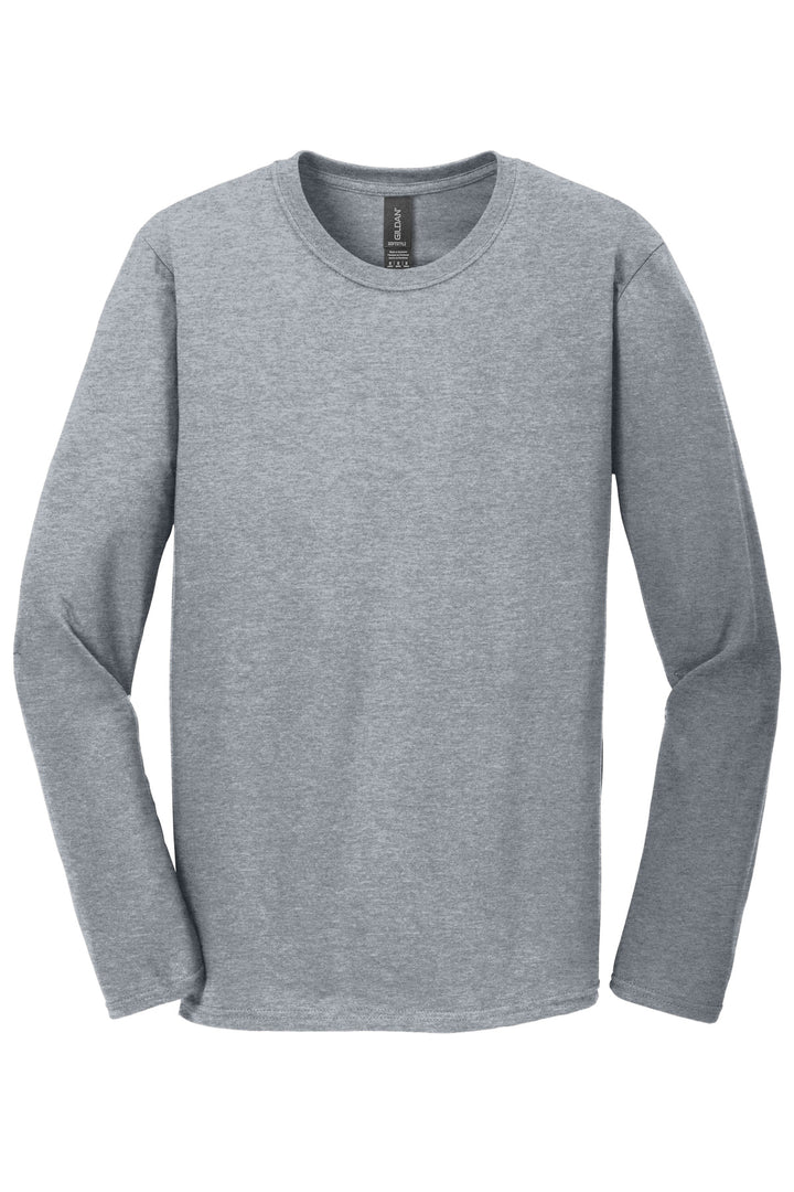 Front View of Sport Grey Gildan Softstyle Long Sleeve T-Shirt. 64400